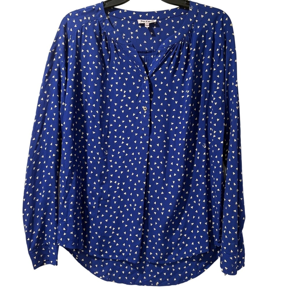 Juicy Couture Y2K Blue Heart Print Long Sleeve Top Womens M